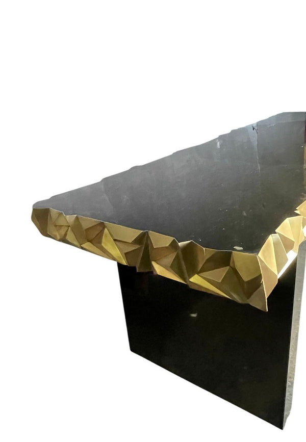Luxurious Modern Console Table with Black Resin & Brass Details, U.S.A. 21st C.