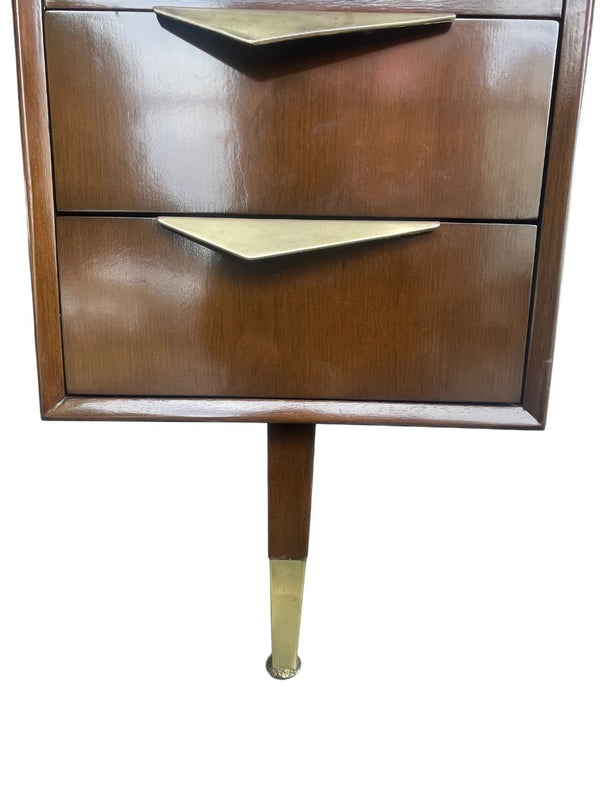 MCM Executive Walnut Desk with Brass & Cane Details. Denmark, 1960's.