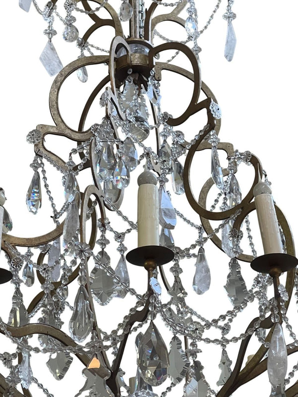 Monumental Italian Rock Crystal & Wrought Iron Chandelier, 20th Century.