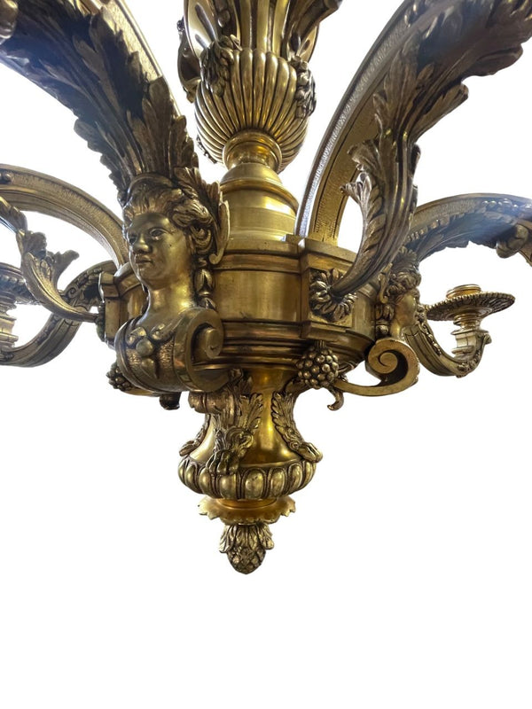 Louis XV "Mazarin" Solid Bronze Chandelier, Late 19th Century, France