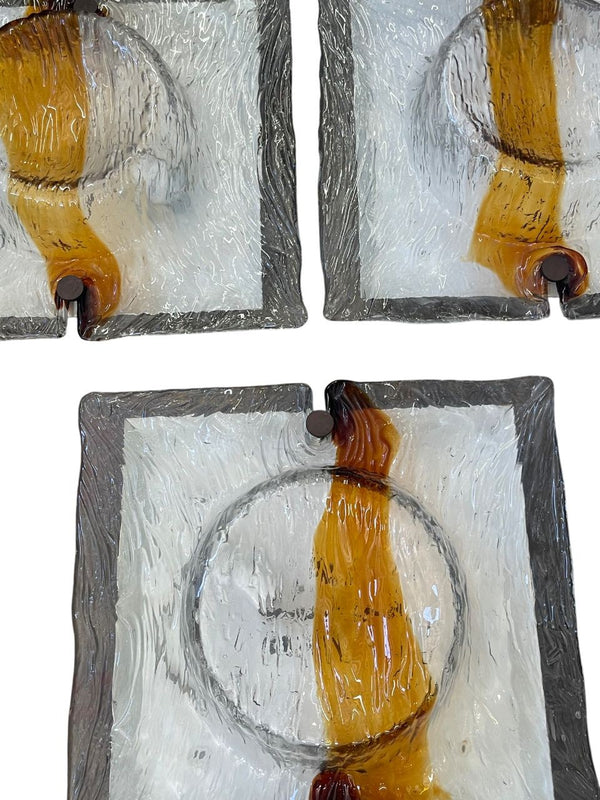 Three Large "Quilt" Sconces/Flush Mount by Toni Zuccheri for Venini, Italy 1960s