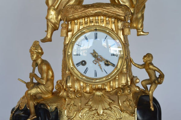 19th C Louis XV Style Gilt Bronze Elephant Clock Signed by Barreau F. de Bronzes