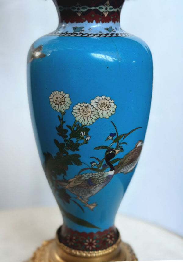 Pair of Japanese Export Cloisonné & Ormolu Candelabra Vases