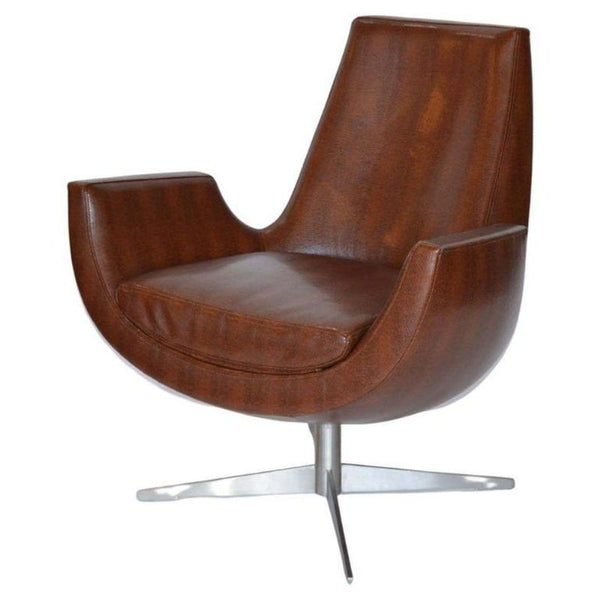 Pair of Mid-Century Brown Leather Chairs with Metal Base. Italy, 1970's.