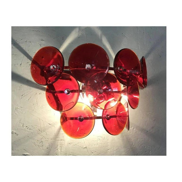 Set of Five Red Murano Glass Sconces Designed by Vistosi, Italy, 1980's.