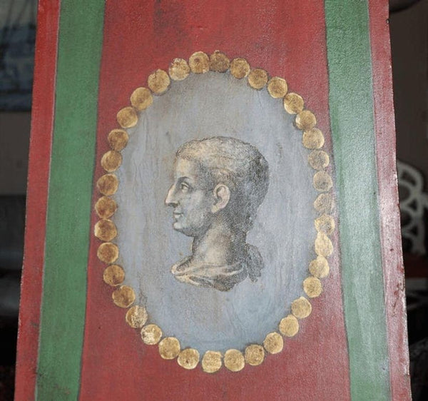 Large Pair of Vintage Tole Obelisks in Red, Green & Gold. Italy, 20th Century.