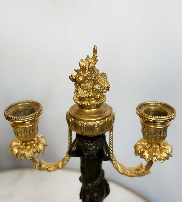 French 19th Century Clock & Candelabra Cherub Set