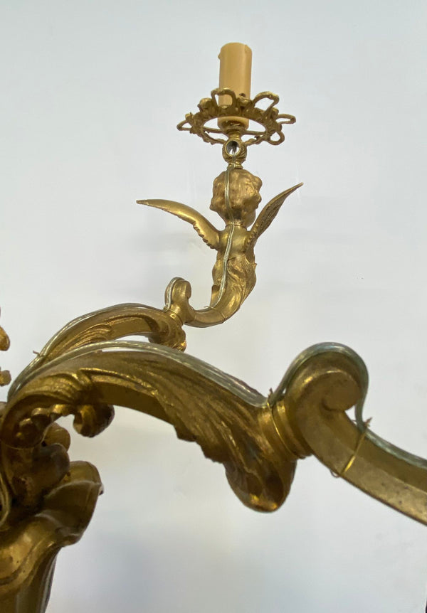 Italian 19th Century Wood Pedestal with Bronze Candelabra of Cherubs and Wyvern