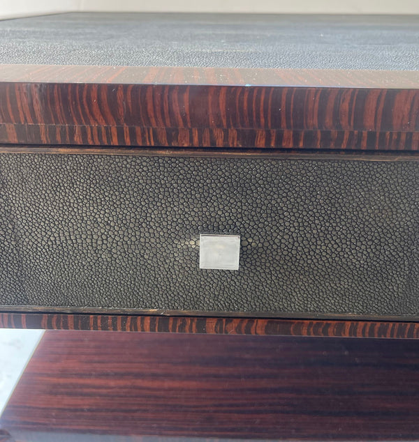 Art Deco Style Macassar Wood & Shagreen Coffee Table w/ Nickel. Italy, 1970's.