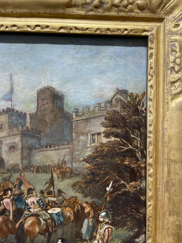 18th C. Painting on Canvas of King James I Visit to Hoghton Tower