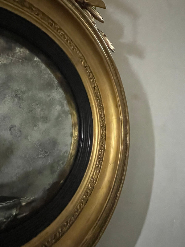 19th Century Federal Eagle Bullseye Mirror with Carved Giltwood and Foliate