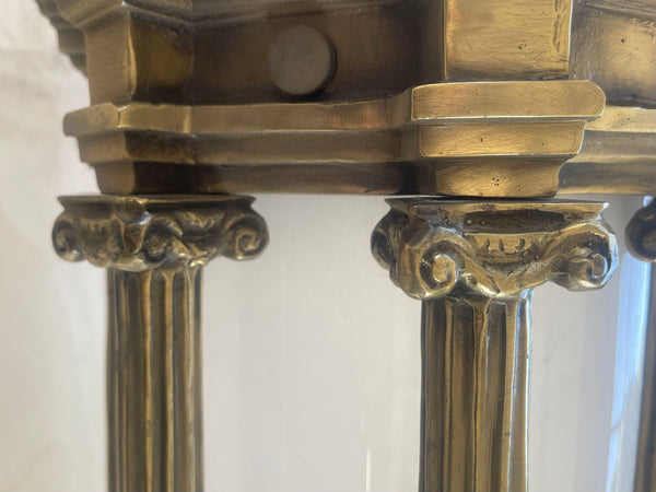 Pair Early 20th Century American Victorian Bronze Spiked Lantern Sconces w Glass