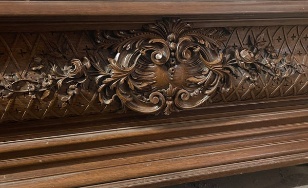 Mid-19th c. French Oak Hall Tree with Mirror & Elegantly Hand Carved Details