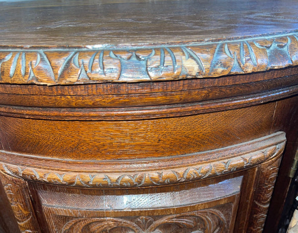 American Victorian Oak Sideboard with Carved Details & Triple Mirror, c.1880