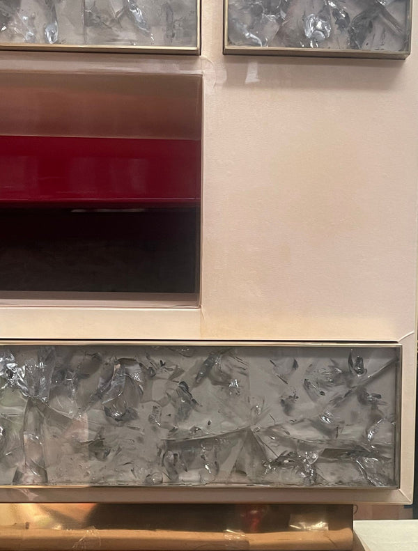 Luxurious Pair Modern Nightstands in Parchment & Crackled Resin. U.S.A. 21st C.