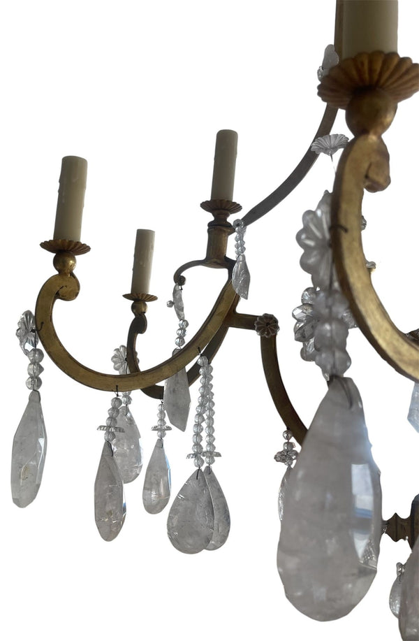 Large Early 20th Century Italian Rock Crystal and Gilt Metal Chandelier