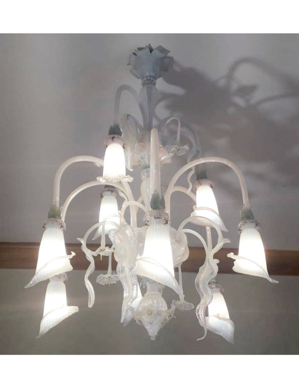 Venetian Opaline and Blue Chandelier by Galliano Ferro, 1950's.