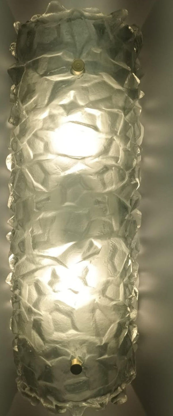 Set of Four Modern Textured Light Green Murano Sconces. Italy, 1980's.