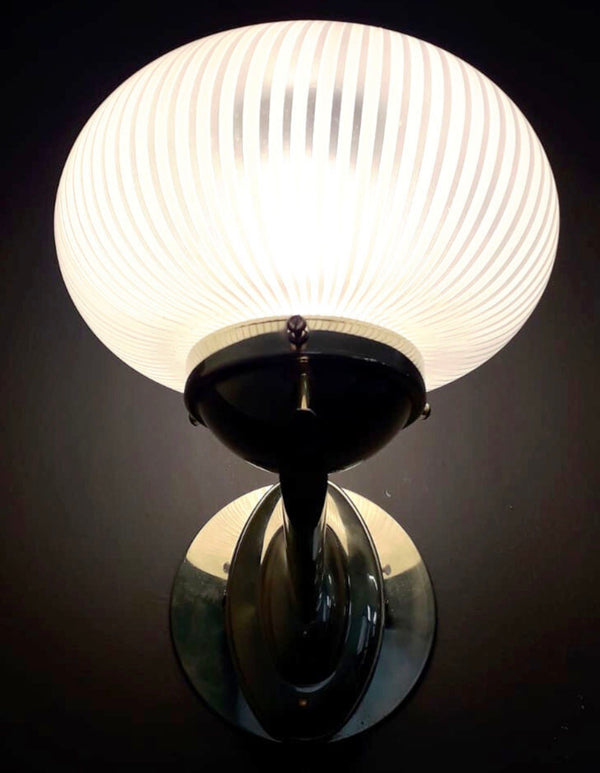 Set of Ten White Ribbed Bowl Murano Sconces by Barovier e Toso. Italy, 1950's