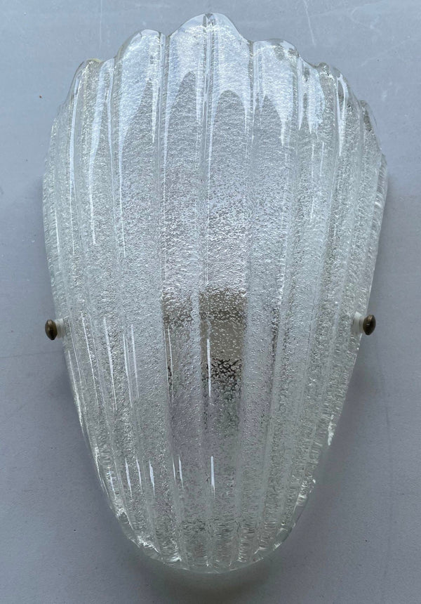 Set of Twelve Clear Graniglia Shield Murano Glass Sconces. Italy, 1960's.