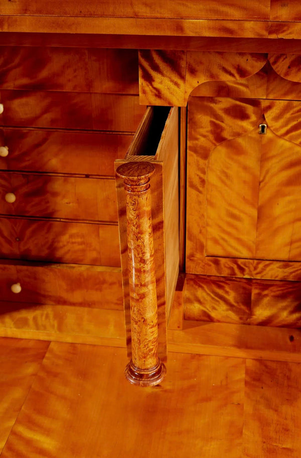 19th Century Biedermeier Secretary Desk in Maple Burl with Ebonized Details