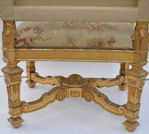 Pair of Large Late 19th Century French Neoclassical Gilded Walnut Armchairs