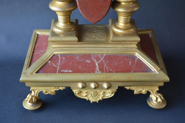 Large French Neo-Grec Revival Gilt Bronze & Marble Mantel Clock, c. 1870.