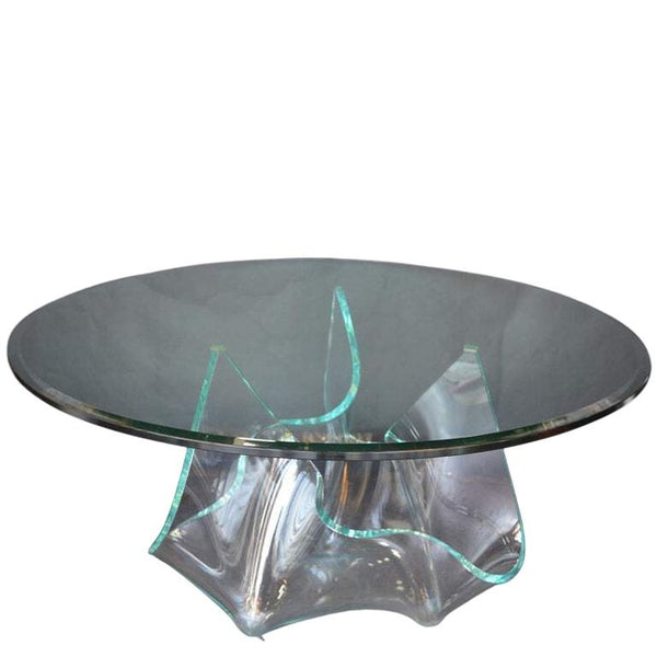 Handmade Italian Handkerchief Glass Base Center Table, 1970's.