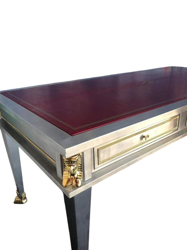 John Vesey Stainless Steel & Bronze Desk with Red Leather Top, USA, Late 20th C.
