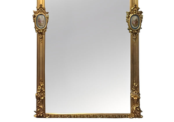 Large French 19th Century Rococo Giltwood Mirror with Sevres Porcelain Plaques