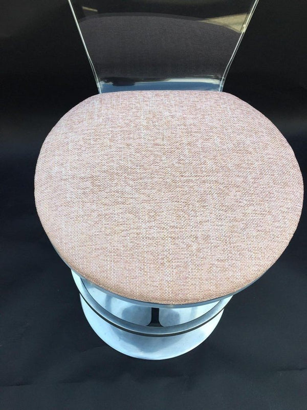 Set of Four Acrylic & Metal Bar Stools with Fabric Cushions. U.S.A. 1980's.