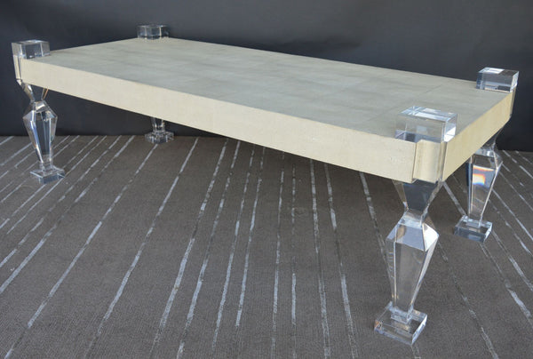 Shagreen Coffee Table w/ Geometric Lucite Legs by Pegaso Gallery. U.S.A. 21st C.