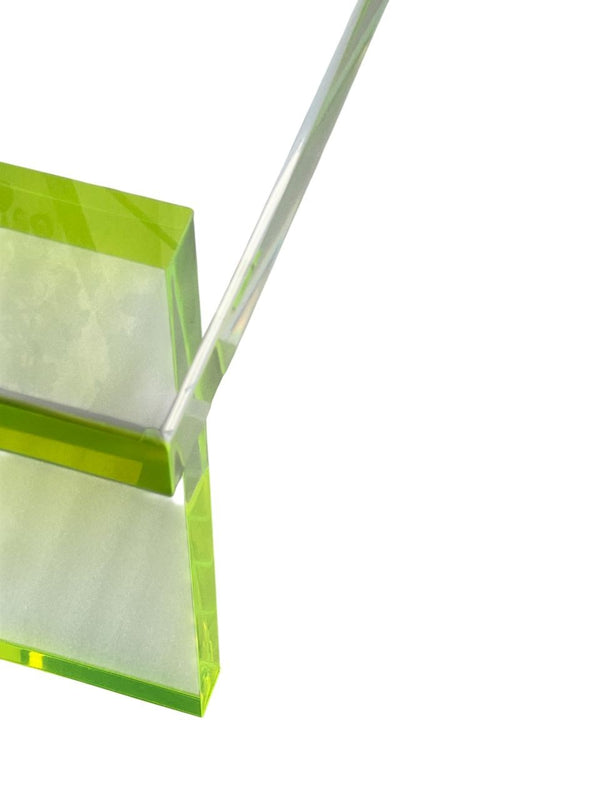 Pair Modern Lucite Benches by Pegaso Gallery Design, Fluorescent Green Details.