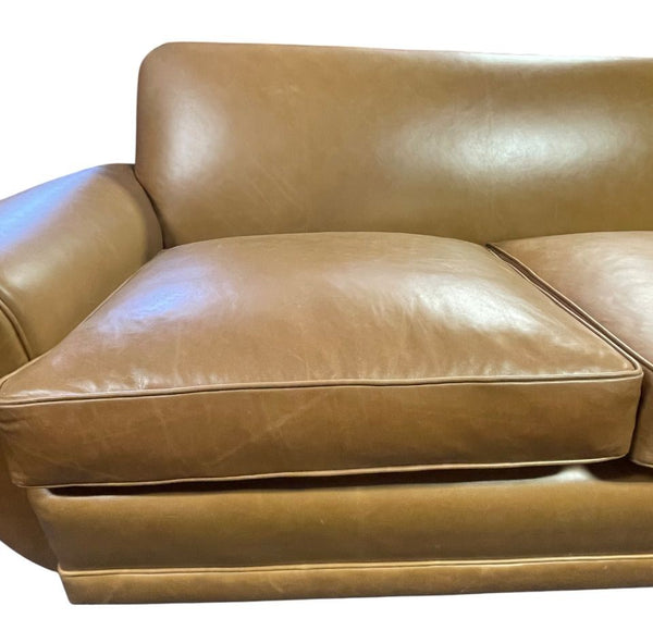 Art Deco Brown Leather Sofa, Newly Upholstered, USA, 1940's.