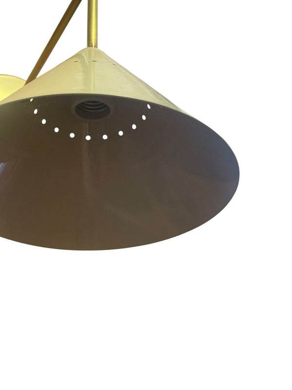 Pair Italian Sconces w Enameled Shades & Matching Pendant in Style of Stilnovo