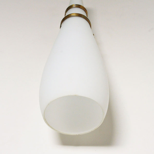 Set of Four Italian White Frosted Murano Glass Torch Sconces & Brass. 1960's.