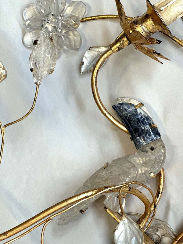 Pair of French Rock Crystal & Lapis Lazuli Stone Sconces