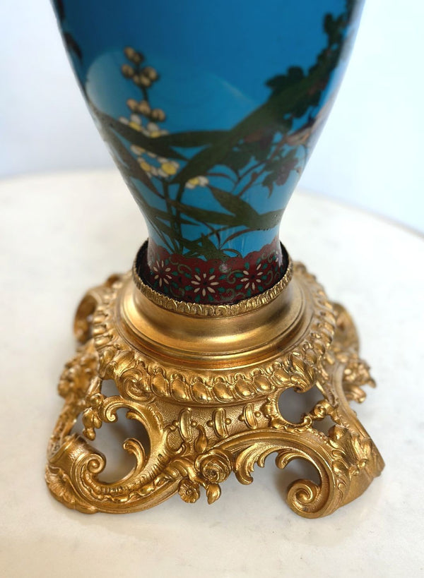 Pair of Japanese Export Cloisonné & Ormolu Candelabra Vases