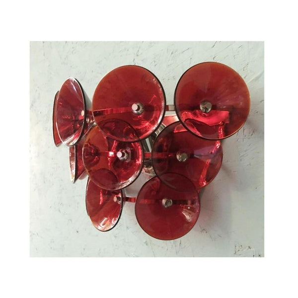 Set of Five Red Murano Glass Sconces Designed by Vistosi, Italy, 1980's.
