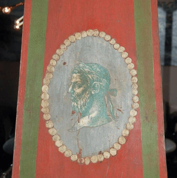 Large Pair of Vintage Tole Obelisks in Red, Green & Gold. Italy, 20th Century.