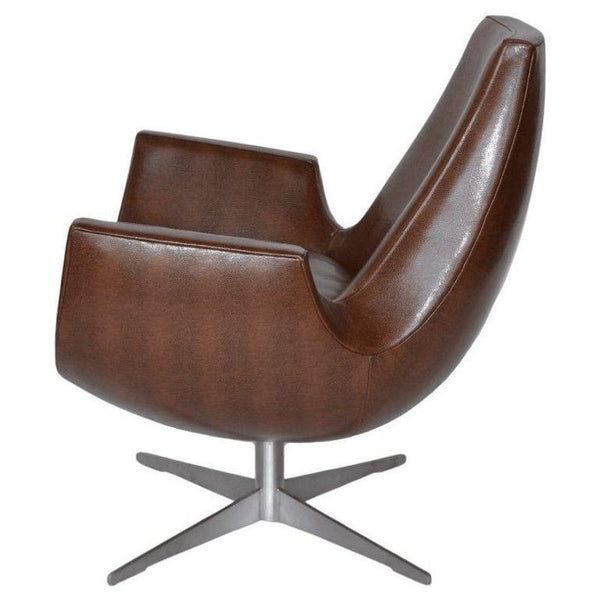 Pair of Mid-Century Brown Leather Chairs with Metal Base. Italy, 1970's.