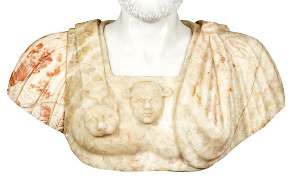 Early 20th C. Italian Multicolor Marble Bust of Ancient Philosopher Aristotle.