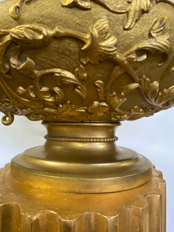 Italian 19th Century Wood Pedestal with Bronze Candelabra of Cherubs and Wyvern