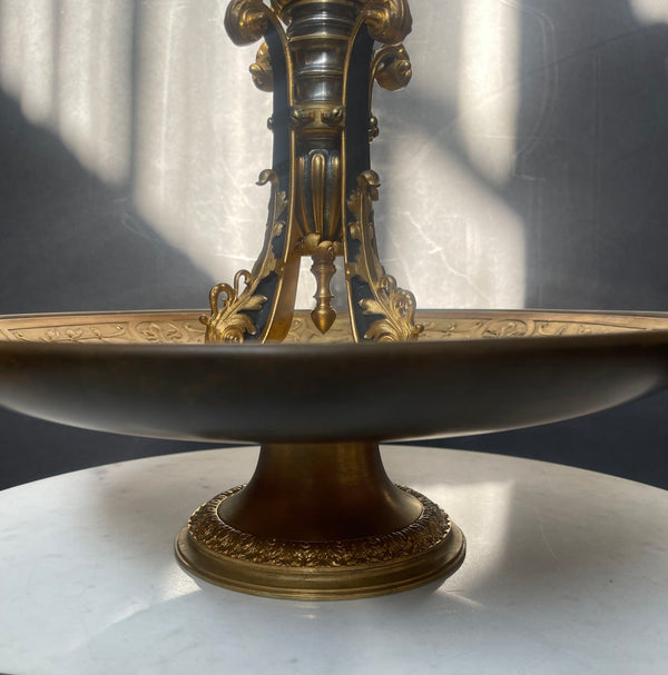 19th C. Bronze & Etched Baccarat Style Glass Epergne Attributed F. Barbedienne