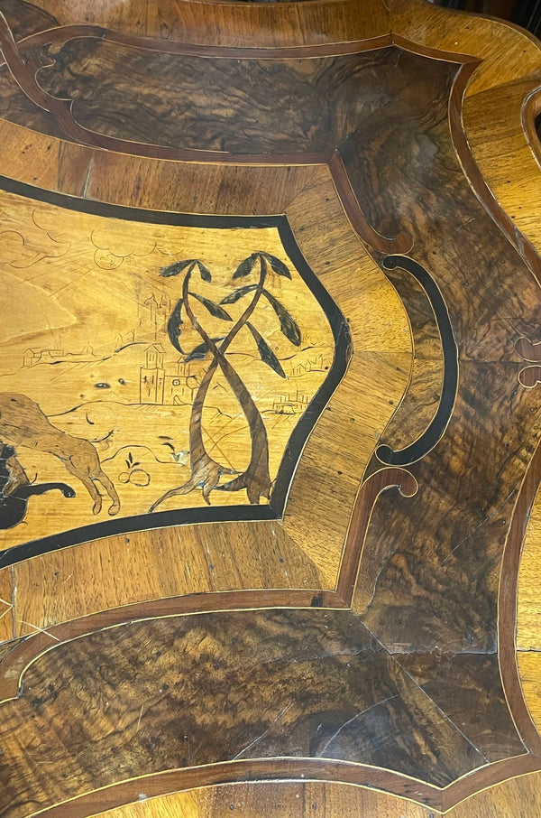 Late 18th Century Italian Marquetry Table with Hunting Scene Inlay
