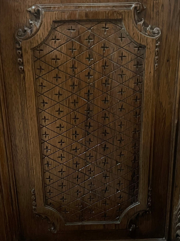 Mid-19th c. French Oak Hall Tree with Mirror & Elegantly Hand Carved Details