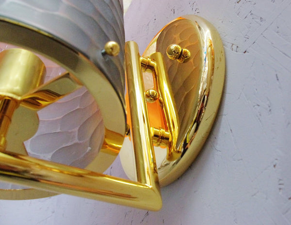 Set of Three Limited Edition Battuto Smoky Murano Glass Sconces. Italy, 1980's.