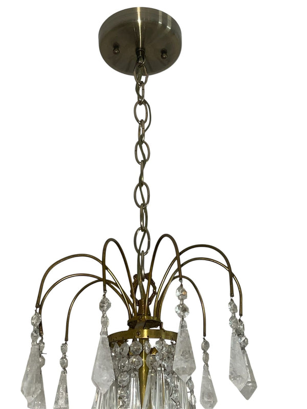 Pair of French Brass Chandeliers with Rock Crystal & Glass. Early 20th century.