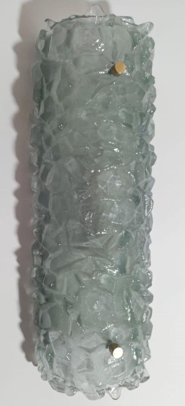 Set of Four Modern Textured Light Green Murano Sconces. Italy, 1980's.