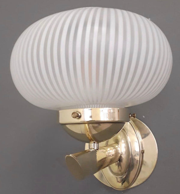 Set of Ten White Ribbed Bowl Murano Sconces by Barovier e Toso. Italy, 1950's